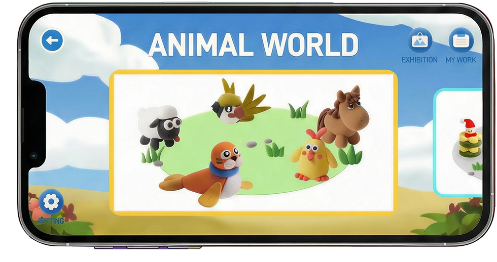Jarmelo app preview with clay characters